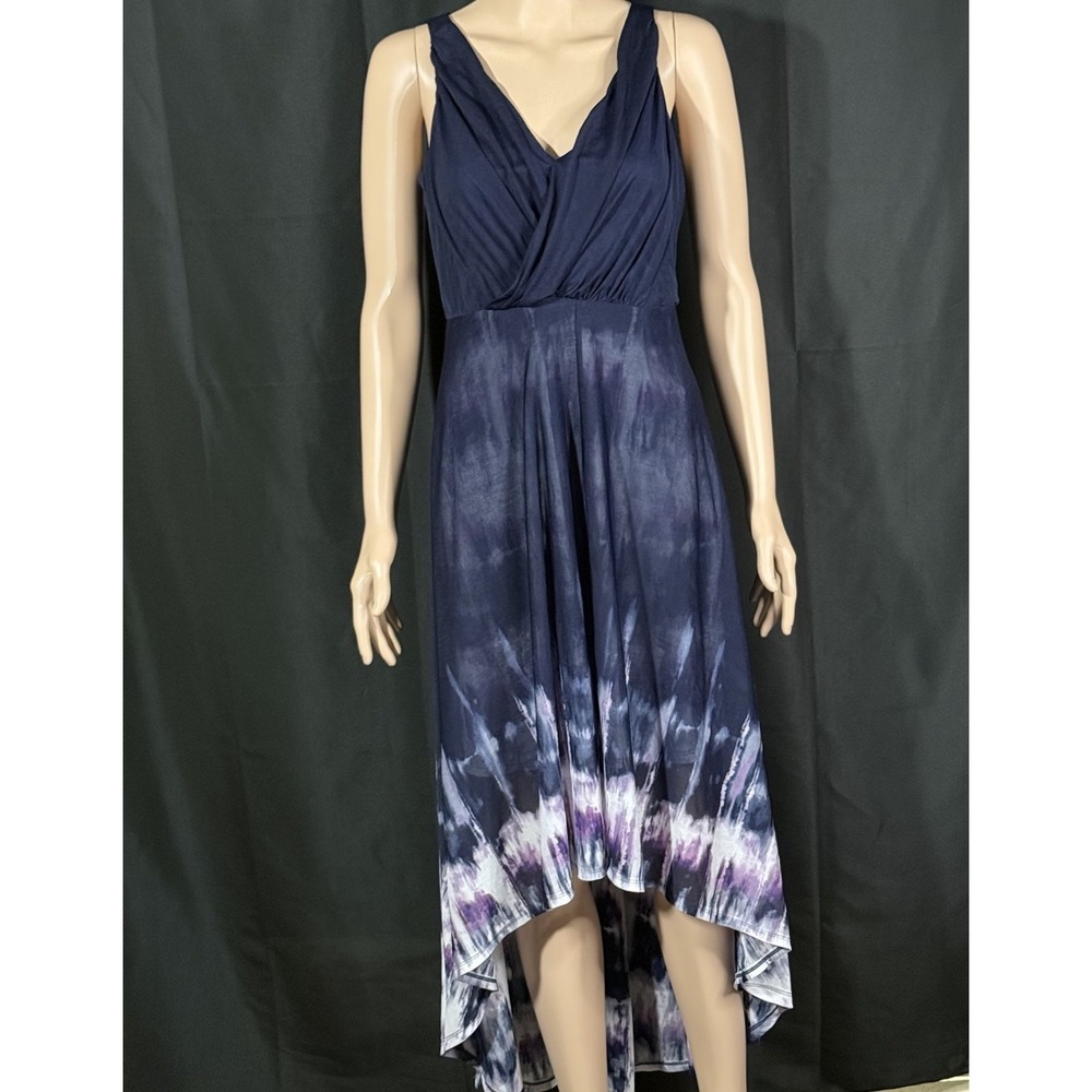 Simply Vera Vera Wang Navy Purple Tie Dye High-Low Maxi Dress XS Sleeveless